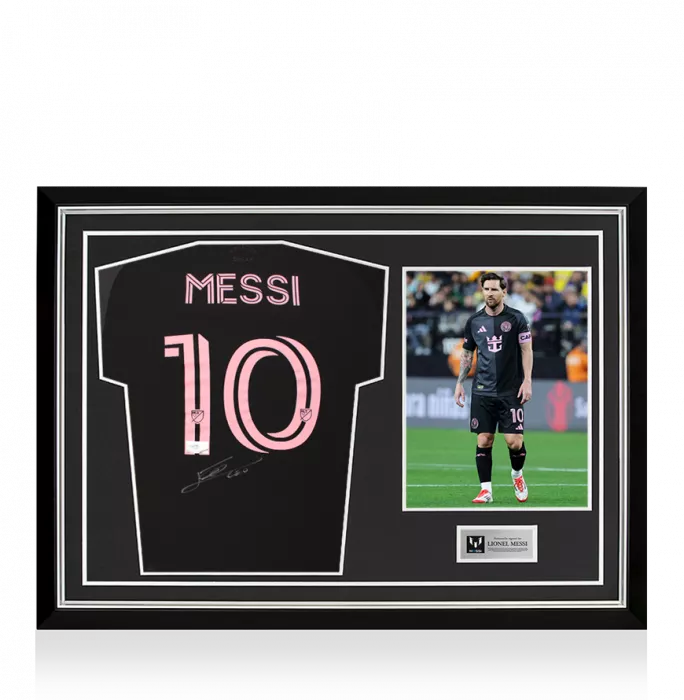 icons Lionel Messi Back Signed Inter Miami CF 2025 Away Shirt In Hero Frame: Option 1