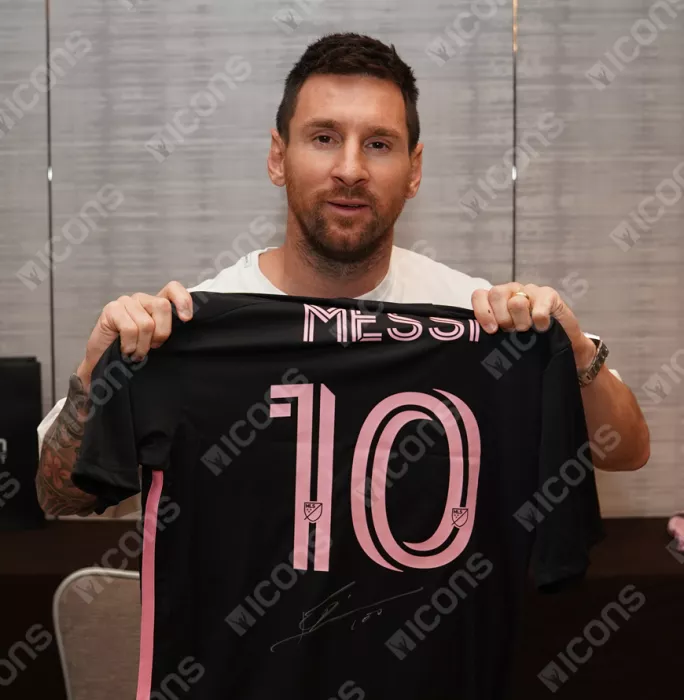 Icons Lionel Messi & David Beckham Signed Inter Miami CF Away Shirts In Classic Dual Frame