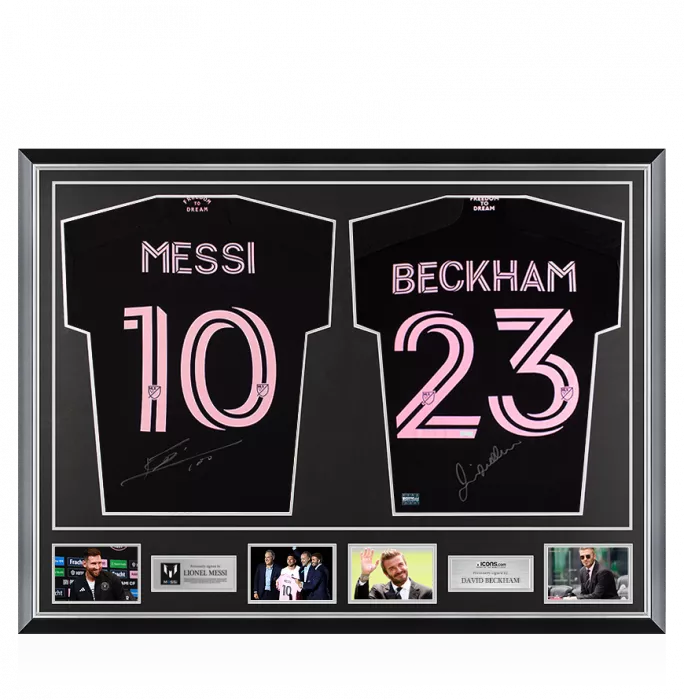 icons Lionel Messi & David Beckham Signed Inter Miami CF Away Shirts In Classic Dual Frame