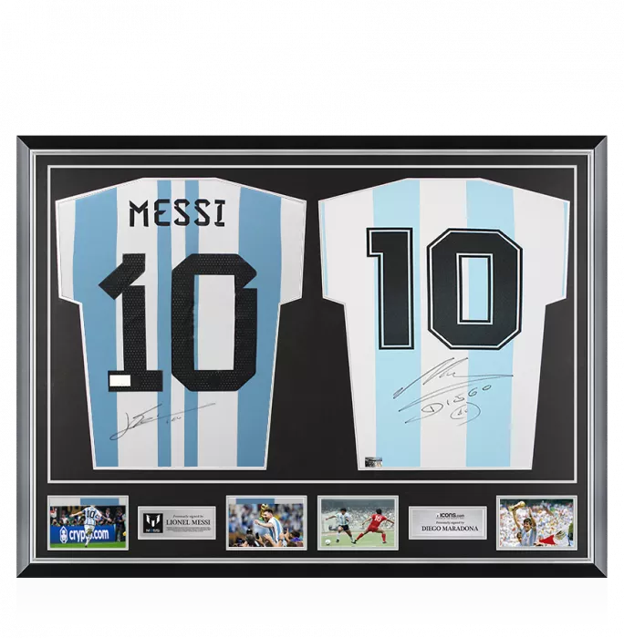 icons Lionel Messi & Diego Maradona Signed Argentina Shirts In Classic Dual Frame