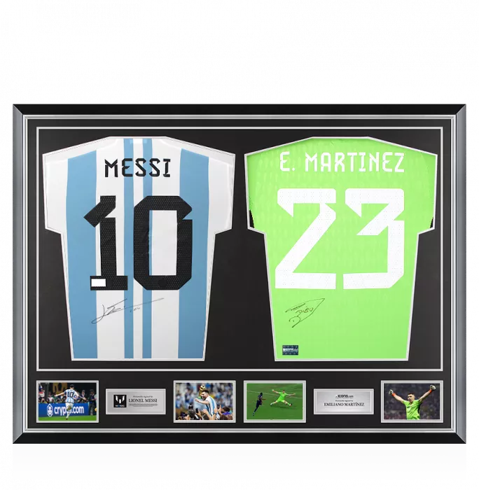 icons Lionel Messi & Emiliano Martinez Signed Argentina Shirts In Classic Dual Frame