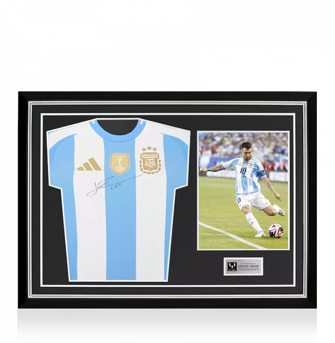 icons Lionel Messi Front Signed Argentina 2024-25 Home Shirt In Hero Frame: Copa America Edition