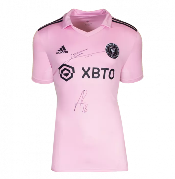 Icons Lionel Messi & Jordi Alba Front Signed Inter Miami CF 2022 Home Shirt In Hero Frame: Option 1