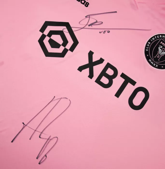 Icons Lionel Messi & Jordi Alba Front Signed Inter Miami CF 2022 Home Shirt In Hero Frame: Option 1