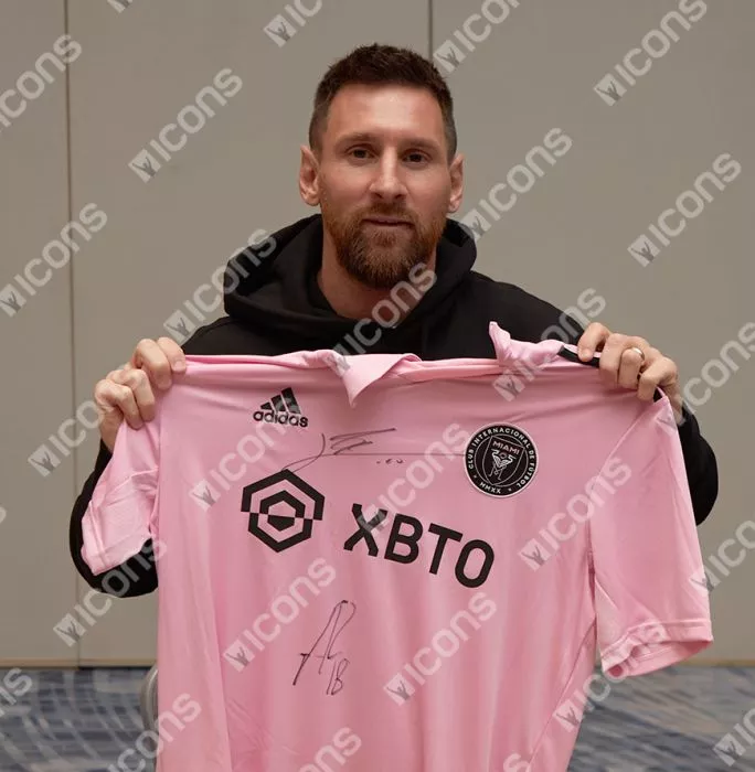 Icons Lionel Messi & Jordi Alba Front Signed Inter Miami CF 2022 Home Shirt In Hero Frame: Option 1