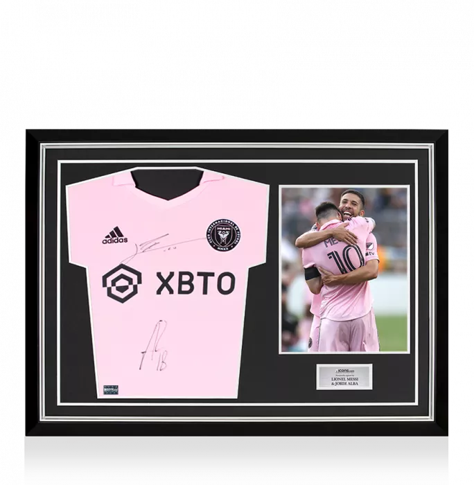 icons Lionel Messi & Jordi Alba Front Signed Inter Miami CF 2022 Home Shirt In Hero Frame: Option 1