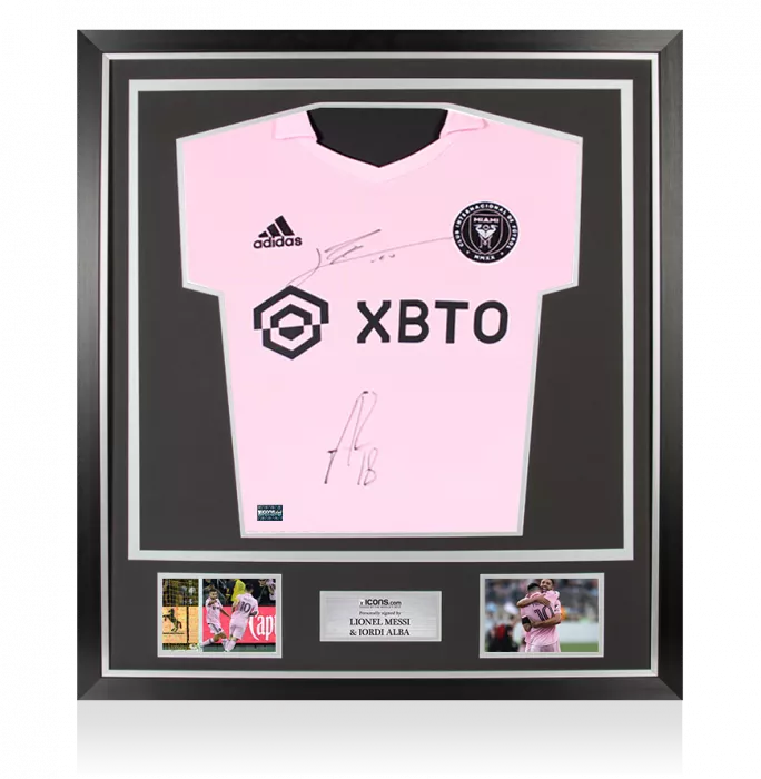 icons Lionel Messi & Jordi Alba Front Signed Inter Miami CF 2022 Home Shirt In Classic Frame