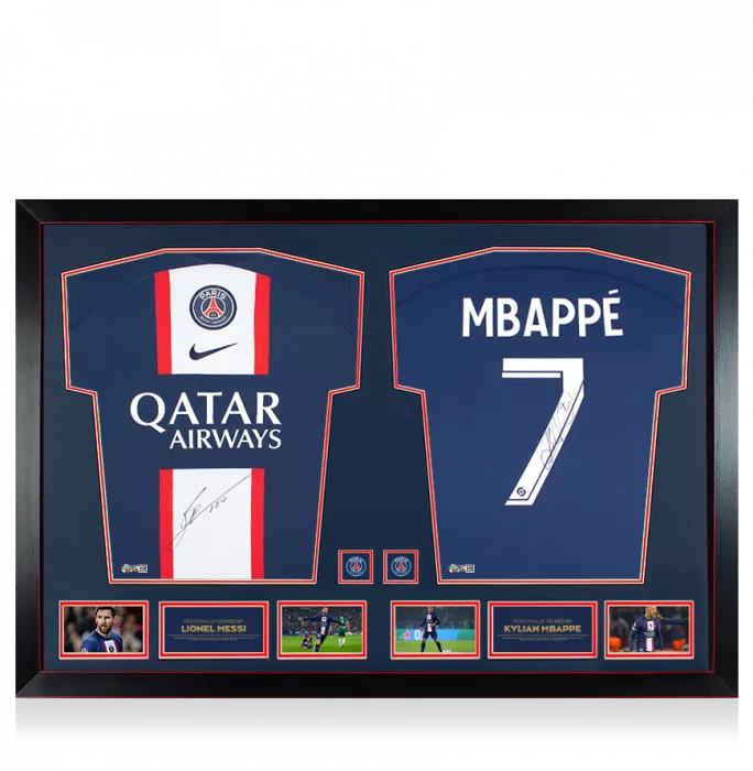 icons Lionel Messi & Kylian Mbappe Signed Shirts In Official Paris Saint-Germain Dual Frame