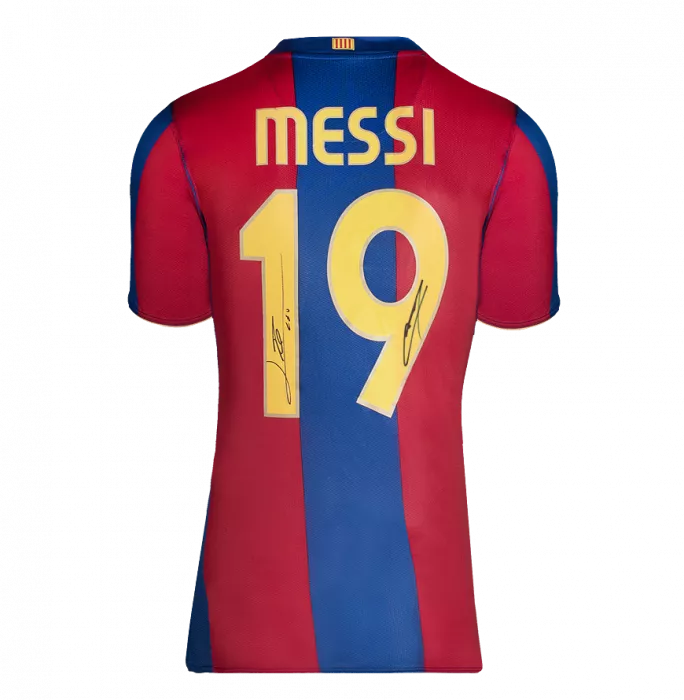 Icons Lionel Messi & Lamine Yamal Dual Signed FC Barcelona 2007-08 Home Shirt In Classic Frame