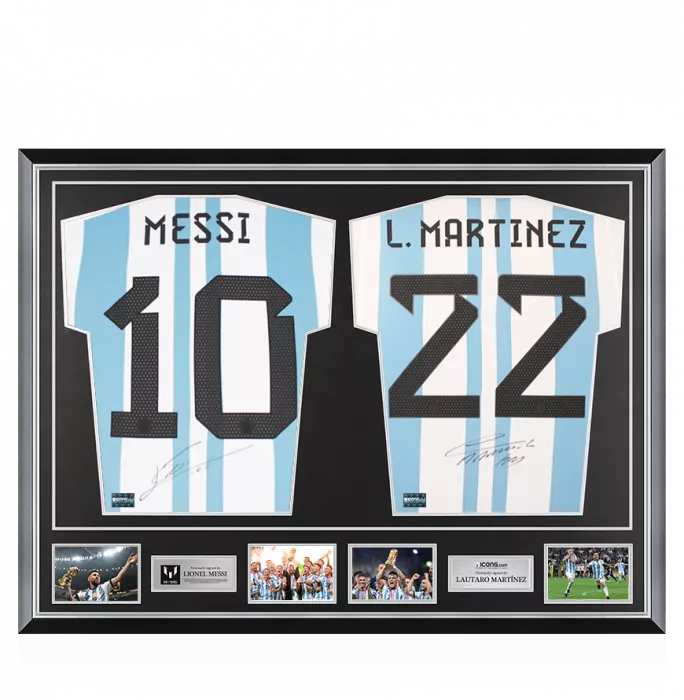 icons Lionel Messi & Lautaro Martinez Signed Argentina Home Shirts In Classic Dual Frame