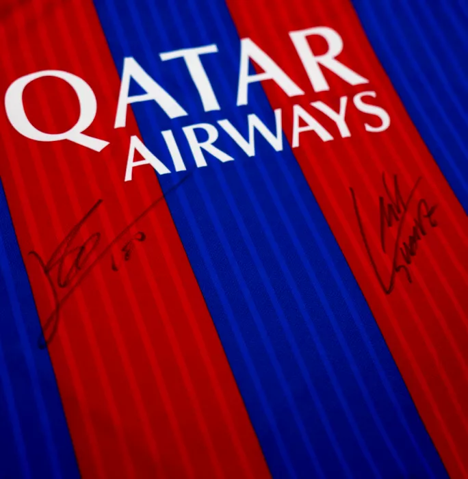 Icons Lionel Messi & Luis Suarez Front Signed FC Barcelona 2016-17 Home Shirt In Hero Frame: Option 1