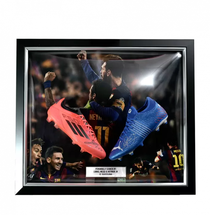 icons Lionel Messi & Neymar Jr Signed Boots In Bubble Frame - Limited Edition