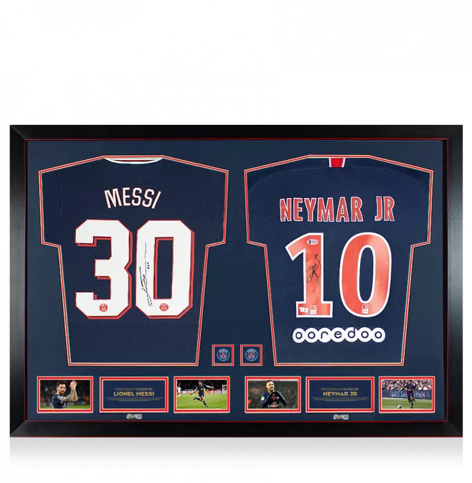 icons Lionel Messi & Neymar Jr Signed Shirts In Official Paris Saint-Germain Dual Frame