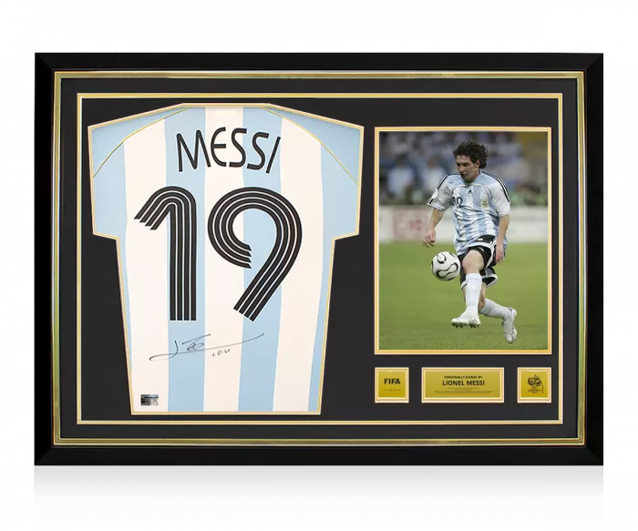 icons Lionel Messi Official 2006 FIFA World Cup™ Back Signed and Hero Framed Argentina 2005-07 Home Shirt