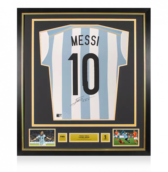 icons Lionel Messi Official 2014 FIFA World Cup™ Back Signed and Framed Argentina 2014-15 Home Shirt