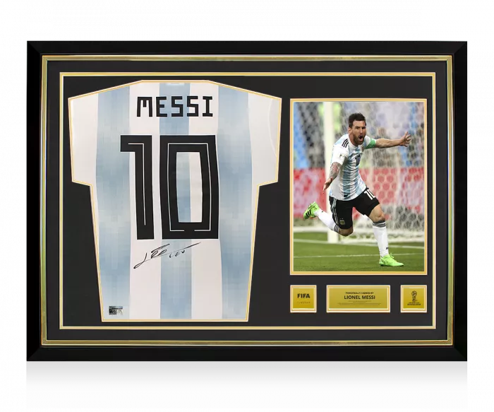 icons Lionel Messi Official 2018 FIFA World Cup™ Back Signed and Hero Framed Argentina 2018-19 Home Shirt