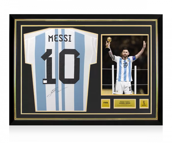 icons Lionel Messi Official 2022 FIFA World Cup™ Back Signed and Framed Argentina 2022 Home Shirt