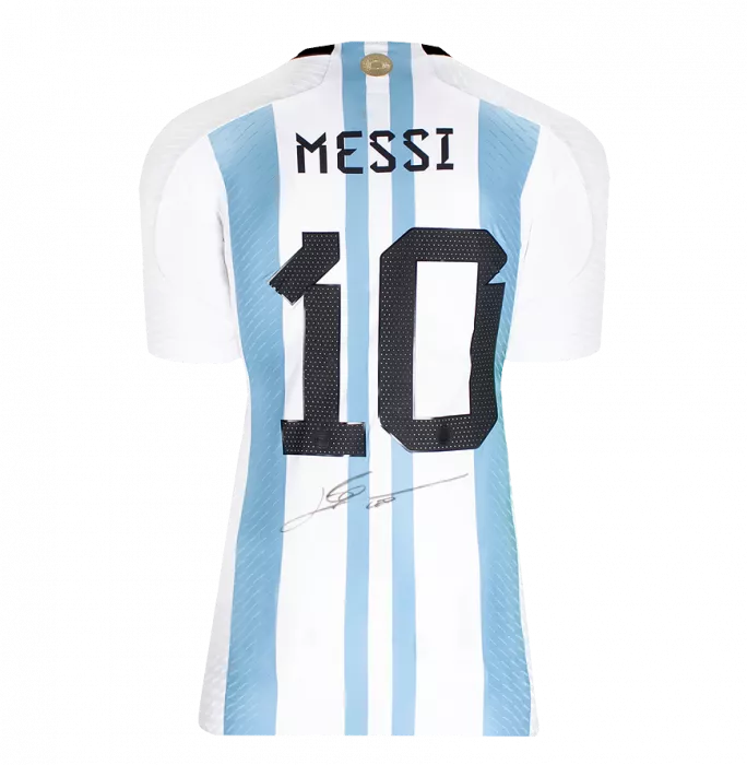 Icons Lionel Messi Official 2022 FIFA World Cup™ Back Signed And Hero Framed Argentina Match Issue 2022 Home Shirt - Vs France Motif