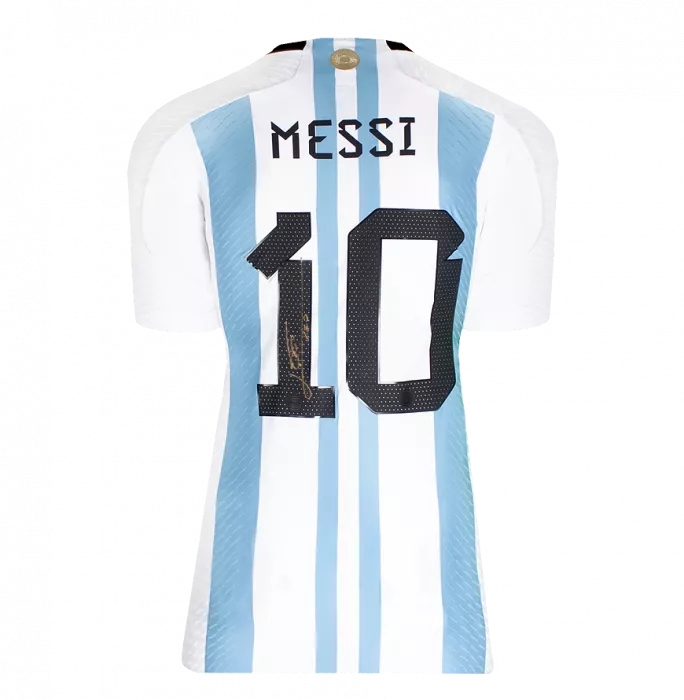 Icons Lionel Messi Official 2022 FIFA World Cup™ Back Signed And Framed Argentina Match Issue 2022 Home Shirt - Manufactured In Argentina Edition