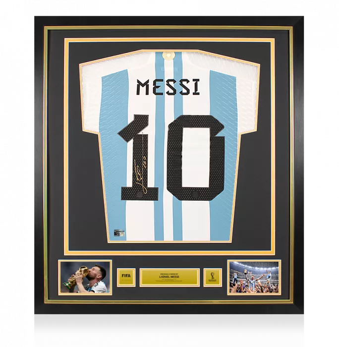 icons Lionel Messi Official 2022 FIFA World Cup™ Back Signed and Framed Argentina Match Issue 2022 Home Shirt - Manufactured in Argentina Edition