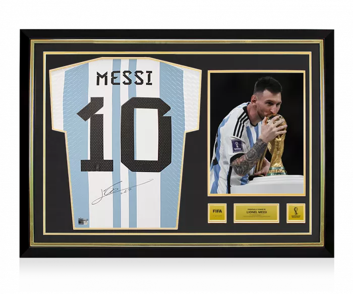 icons Lionel Messi Official 2022 FIFA World Cup™ Back Signed and Hero Framed Argentina Match Issue 2022 Home Shirt