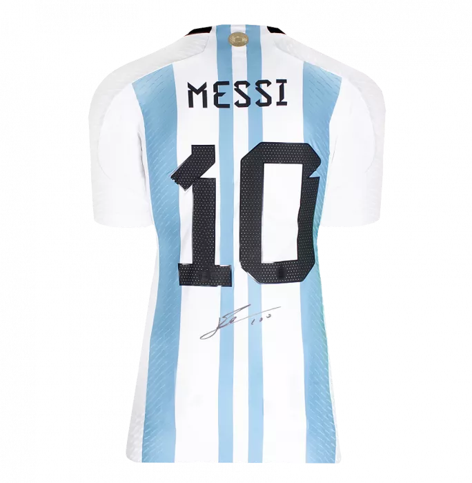 Icons Lionel Messi Official 2022 FIFA World Cup™ Back Signed And Framed Argentina Match Issue 2022 Home Shirt