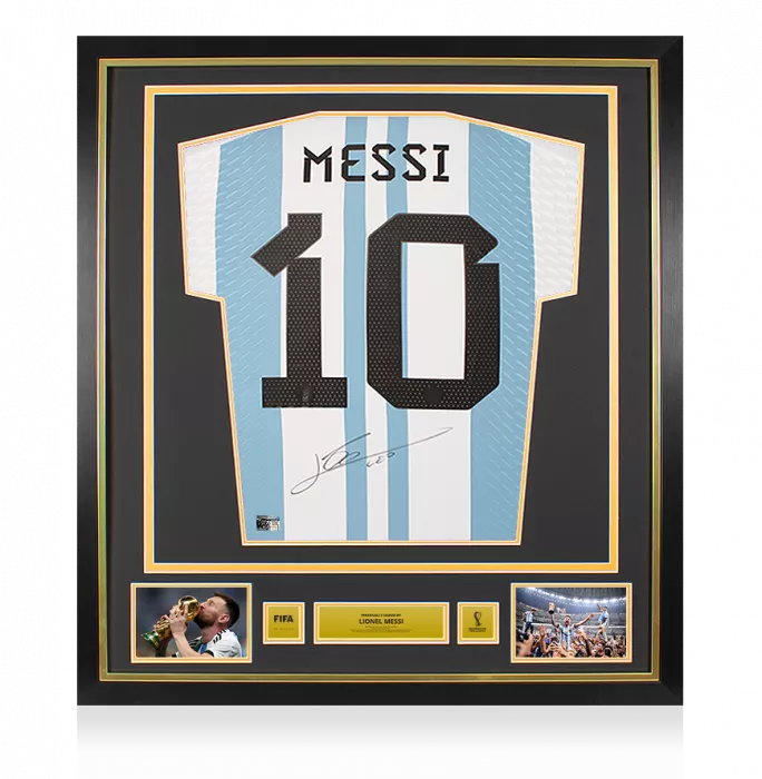 icons Lionel Messi Official 2022 FIFA World Cup™ Back Signed and Framed Argentina Match Issue 2022 Home Shirt
