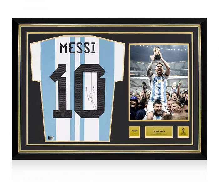 icons Lionel Messi Official 2022 FIFA World Cup™ Back Signed and Hero Framed Argentina 2022 Home Shirt