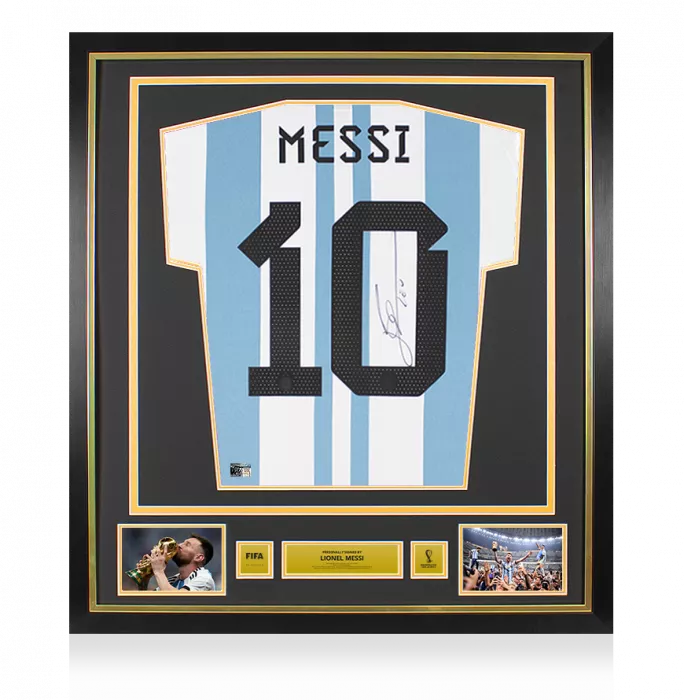 icons Lionel Messi Official 2022 FIFA World Cup™ Back Signed and Framed Argentina 2022 Home Shirt