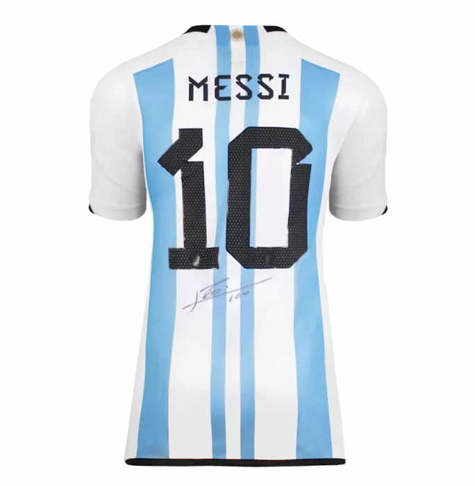 Icons Lionel Messi Official 2022 FIFA World Cup™ Back Signed And Framed Argentina 2022 Home Shirt: Two Star Edition