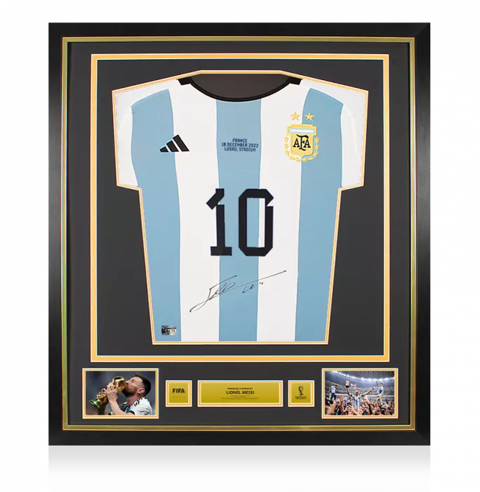 icons Lionel Messi Official 2022 FIFA World Cup™ Front Signed and Framed Argentina 2022 Home Shirt