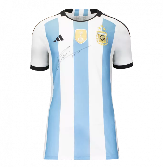 Icons Lionel Messi Official 2022 FIFA World Cup™ Front Signed And Hero Framed Argentina 2022-23 Home Shirt: 3 Star Edition