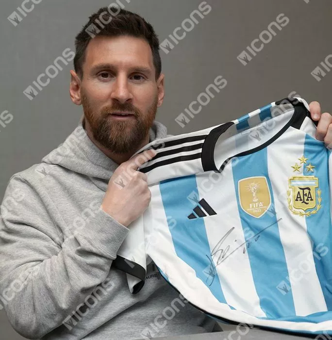 Icons Lionel Messi Official 2022 FIFA World Cup™ Front Signed And Framed Argentina 2022-23 Home Shirt