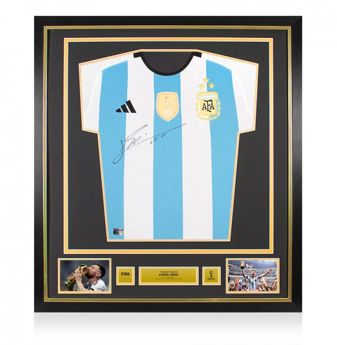 icons Lionel Messi Official 2022 FIFA World Cup™ Front Signed and Framed Argentina 2022-23 Home Shirt