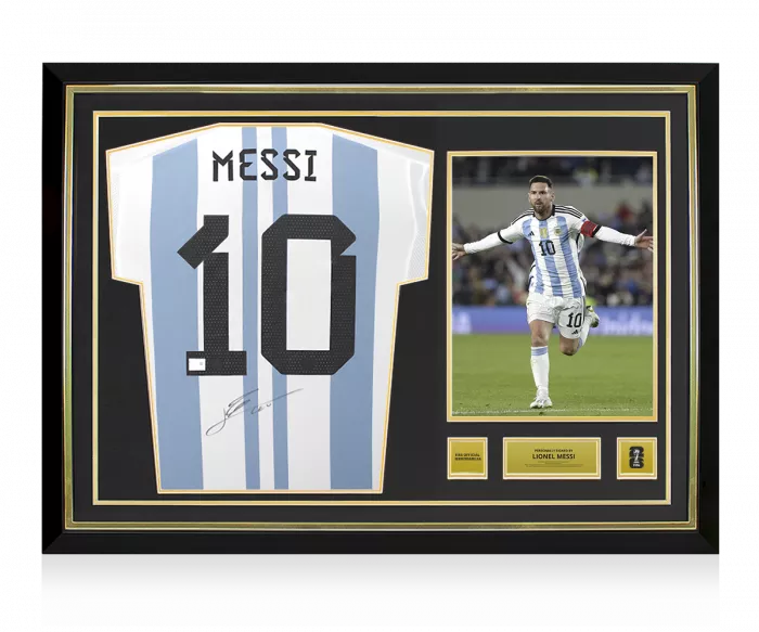 icons Lionel Messi Official 2026 FIFA World Cup™ Back Signed and Hero Framed Argentina 2022 Home Shirt