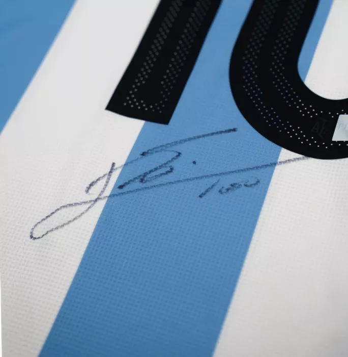 Icons Lionel Messi Official 2026 FIFA World Cup™ Back Signed And Hero Framed Argentina 2024-25 Anniversary Home Shirt