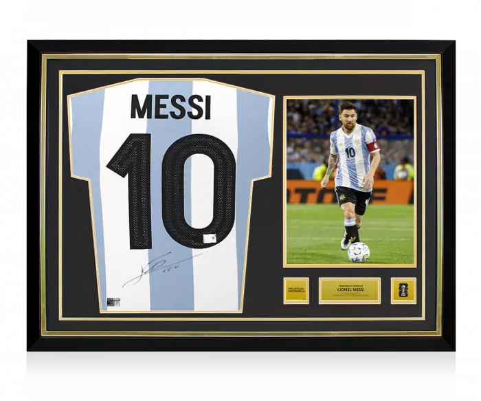 icons Lionel Messi Official 2026 FIFA World Cup™ Back Signed and Hero Framed Argentina 2024-25 Anniversary Home Shirt