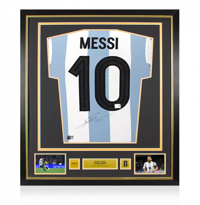 icons Lionel Messi Official 2026 FIFA World Cup™ Back Signed and Framed Argentina 2024-25 Anniversary Home Shirt