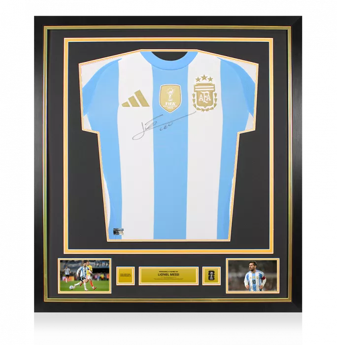 icons Lionel Messi Official 2026 FIFA World Cup™ Front Signed and Framed Argentina 2024-25 Home Shirt