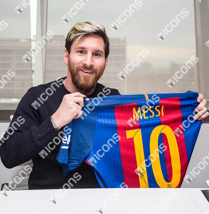 Icons Lionel Messi Official Back Signed And Framed Barcelona 2016-17 Home Shirt