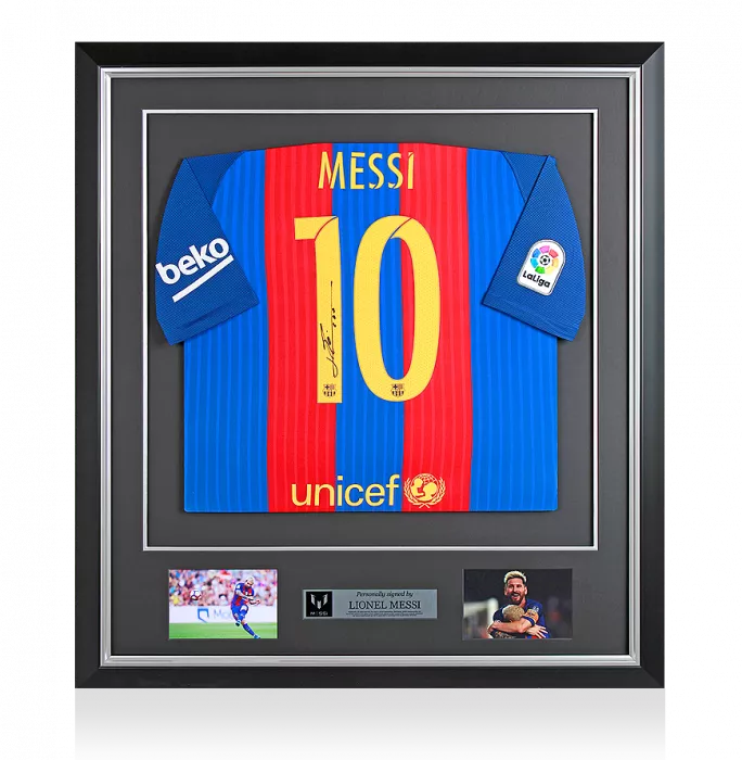 icons Lionel Messi Official Back Signed and Framed Barcelona 2016-17 Home Shirt