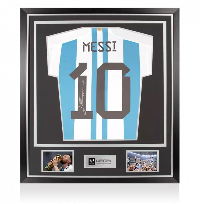 icons Lionel Messi Official Back Signed Argentina 2022-23 Home Shirt With Fan Style Numbers In Classic Frame