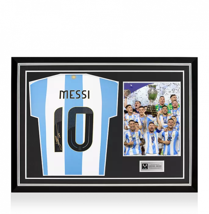 icons Lionel Messi Official Back Signed Argentina 2024-25 Home Shirt In Hero Frame: Copa América Edition