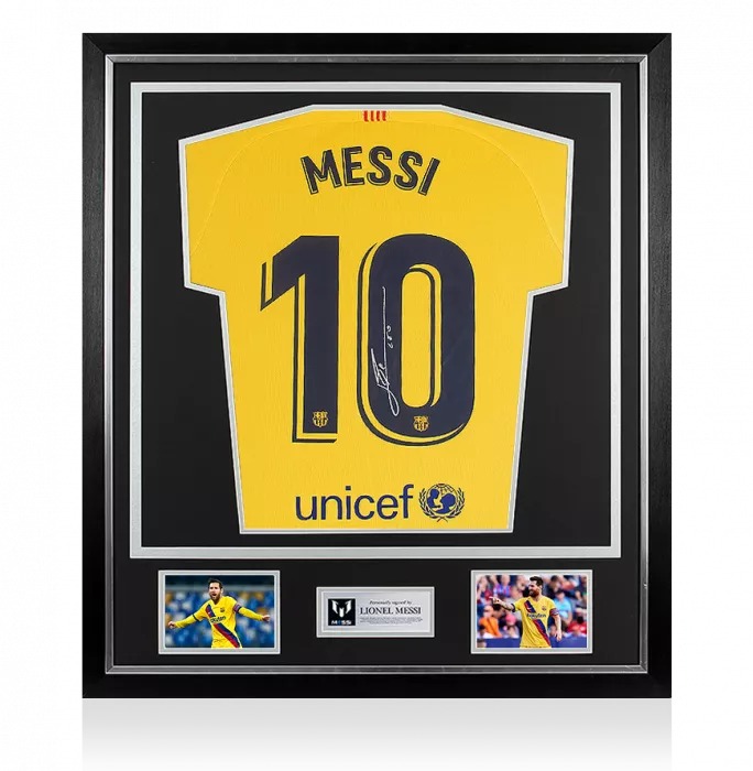 Icons Lionel Messi Official Back Signed FC Barcelona 2019-20 Away Shirt In Classic Frame