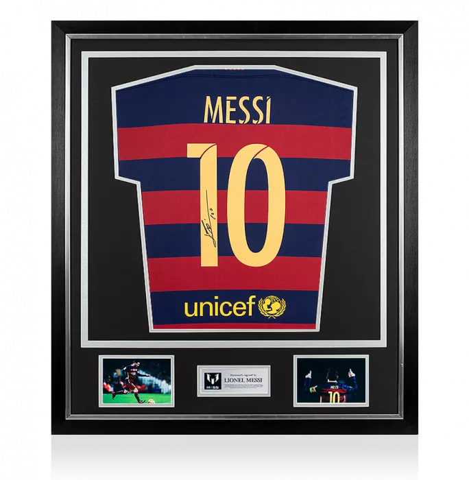 icons Lionel Messi Official Back Signed FC Barcelona 2015-16 Home Shirt In Classic Frame