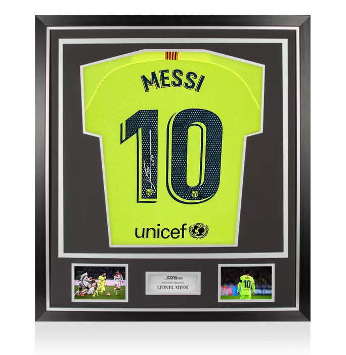 icons Lionel Messi Official Back Signed FC Barcelona 2018-19 Away Shirt In Classic Frame