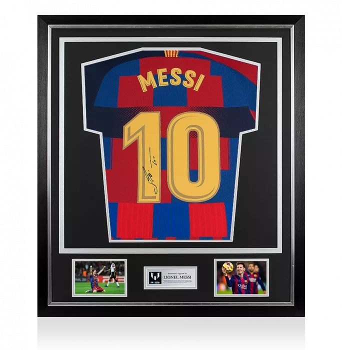icons Lionel Messi Official Back Signed FC Barcelona Home Shirt In Classic Frame: Nike 20-Year Anniversary Special Edition