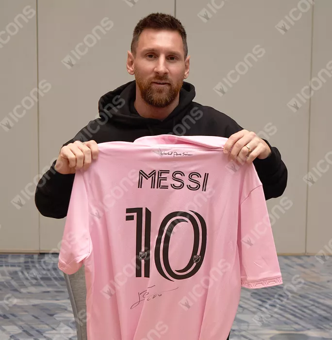 Icons Lionel Messi Official Back Signed Inter Miami CF 2022-23 Home Shirt In Hero Frame: Option 1