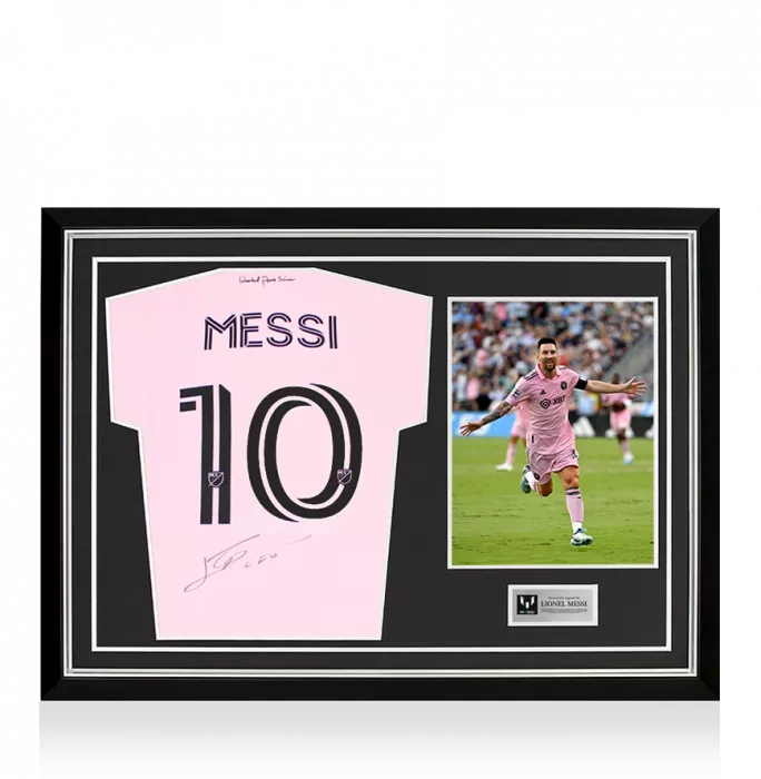 icons Lionel Messi Official Back Signed Inter Miami CF 2022-23 Home Shirt In Hero Frame: Option 1