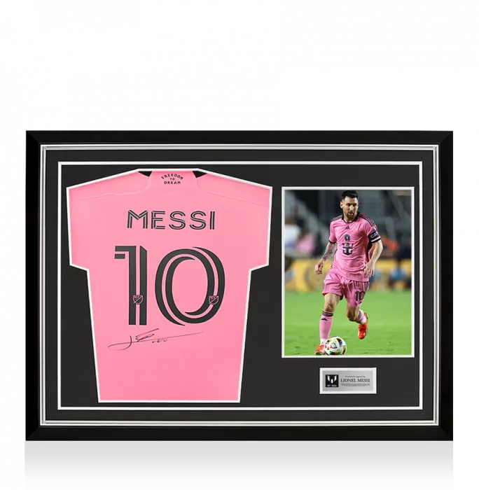icons Lionel Messi Official Back Signed Inter Miami CF 2024-25 Home Shirt In Hero Frame: Option 1